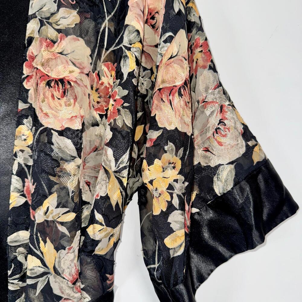 VTG 70’s L.A. Intimates Floral Satin Brocade Kimono Robe - M - Picture 4 of 7